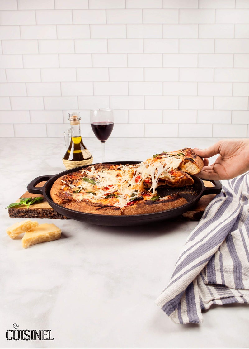 Cuisinel Cast Iron Pizza Pan/Round Griddle - 13.5" Flat Skillet - for Crepes and Frozen Pizza - Pre-Seasoned Comal for Tortillas - Dosa Tawa Roti - Works for Baking, Stove, Grill. PFAS and PFOA-free - Image 2